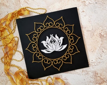 Lotus flower wall art | String art Flower | Gold Namaste Decor | Yoga studio wall hanging | White Lotus wall | Gold mandala wall decor