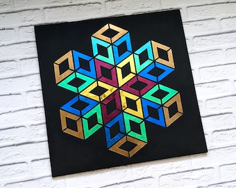 Metal wall art Rubik Cube | Colorful geometry hanging |  Geometric symbols decor | Gamer room metal wall hanging | Sacred metal geometry