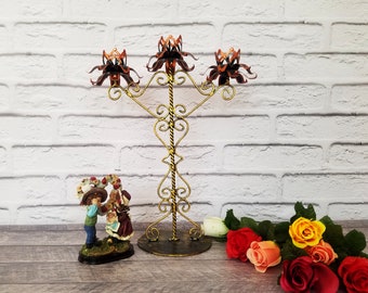 Floral Candlestick holder | Rose candle holder | Vintage Bronze Candelabra | Antique candelabrum | Rose metal Candlestick | Rose table Decor