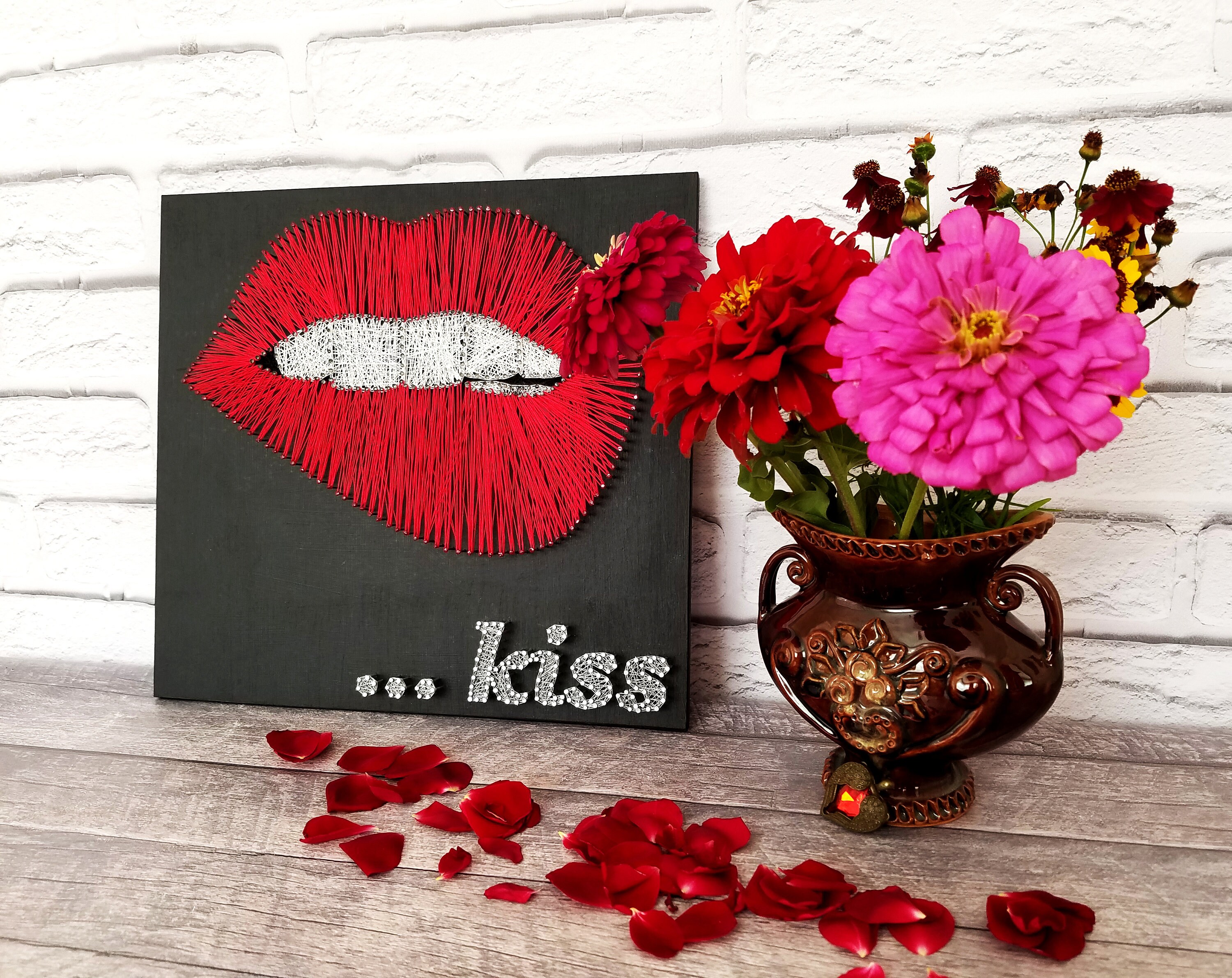 String Art KISS Wall Art Lips Romantic Home Decor Gift for Etsy