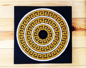 String Art Gold Mandala | Greek Meander Wall art | Geometric symbols decor | Sacred string geometry | Gold Meander art | White Gold Mandala