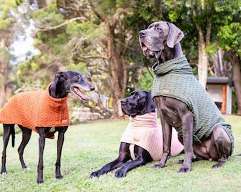 Designer dog Sweater (the MALENY) For Great Danes & Greyhounds (3 colours available)