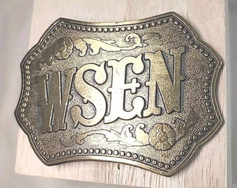 Fivela de cinto masculina WSEN, nova e antiga, da estação de rádio Western 103.9 Syracuse.
