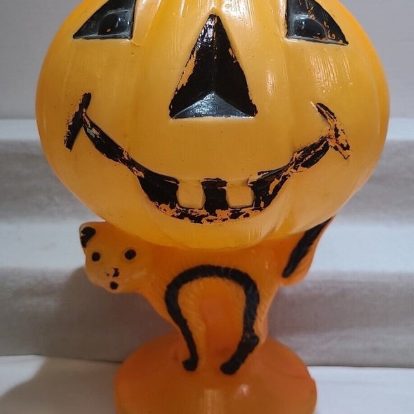 Vintage 80's Halloween Jack 'o Lantern & Black Cat Blow Mold 13-1/2"H