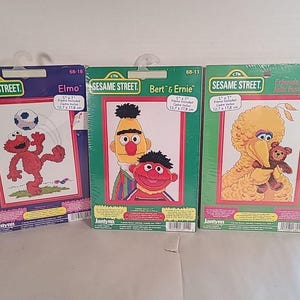 NOSVTG Janlynn Sesame Street Cross Stitch Kits x3 Big Bird Elmo Bert & Ernie