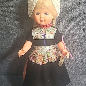 Vintage Holland Dutch Doll w/  Dress & Clogs, Eyes Open/Close 16" Made In Italy