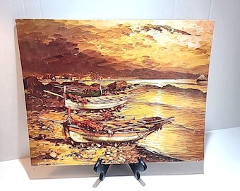 Litografi 11 X 14 Nautiska båtar på en strand ELOC USA Art Treasures INC.
