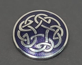 Vintage Celtic Sea Gems Pin Brooch Round Knot Silver Purple Enamel