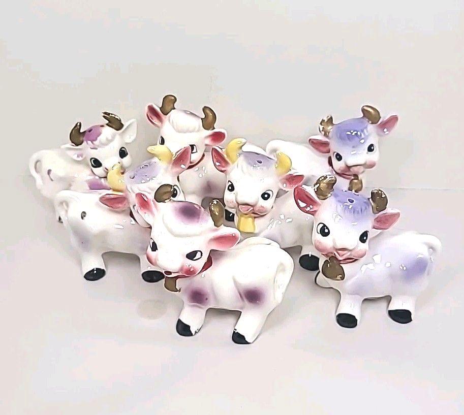Set of 7 Vintage Elsie Purple Cow Salt and Pepper Shakers Kitsch