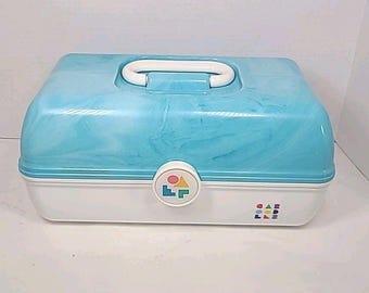 Caboodles On The Go Large Makeup Case Organizer Model 5626 Blue & White EUC