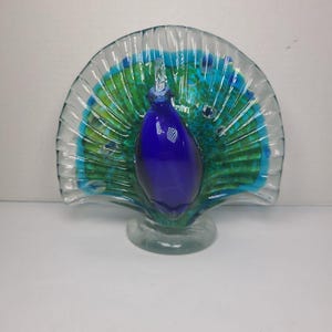 Vintage Hand Blown Art Glass Murano Style Peacock Bird Figurine 7H x8&quot;W