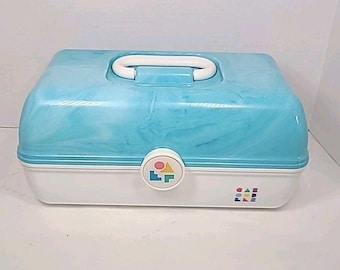 Caboodles On The Go Großer Make-up Koffer Organizer Modell 5626 Blau & Weiß EUC