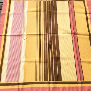 Vintage Glentex Striped Scarf 30”x30”  Italy 100% Polyester Rose Mustard Brown