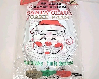 Vintage E-Z FOIL Re-Usable Super Aluminum Santa Claus Cake Pans 2 Pack