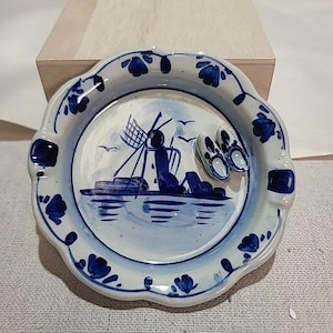 Vintage DELFT BLUE Hand Painted Glazed Ashtray - Made in Holland