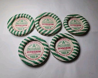 Vintage Milk Caps Lot of 5 New Waxed Paper Bottle Lids Lynworth Farms Fulton Ny