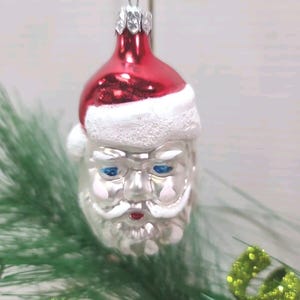 Vintage Made In Poland Handblown 4&quot; Santa Christmas Glass Ornament