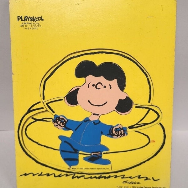 Vintage Playskool houten puzzel #230-12 jaren 1970 pinda's Lucy springtouw