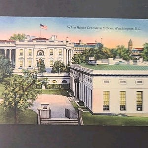 Cartolina Washington DC Casa Bianca Uffici esecutivi Lino Vintage
