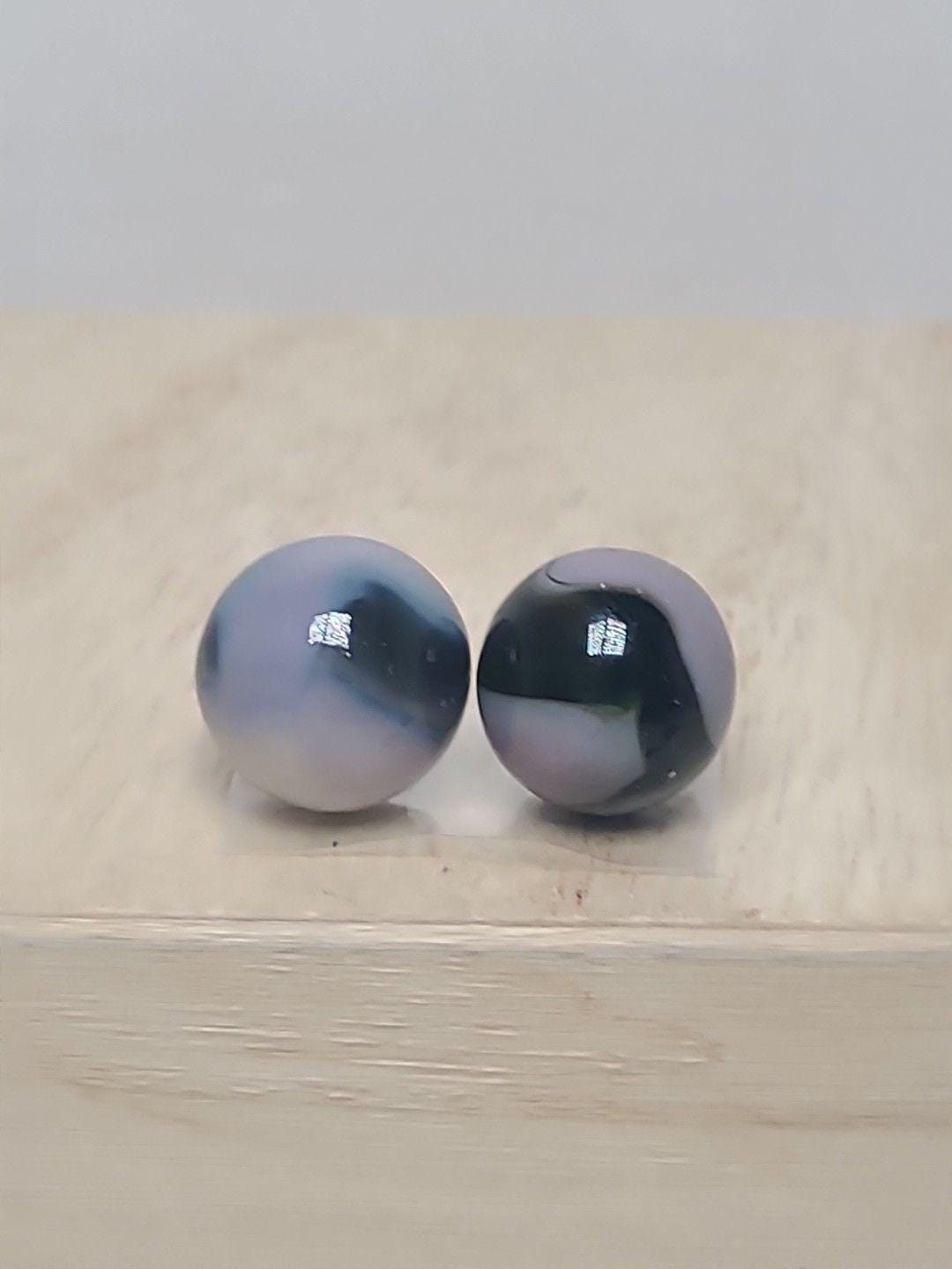 Vtg Uranium Marble Black Grey Mauve Glass Marble 2 pc  .58-.61