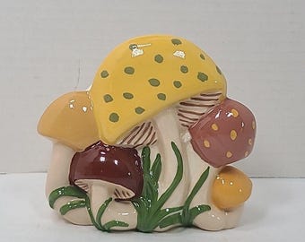 Vintage keramische servettenhouder met paddenstoelen, jaren 70 bruin