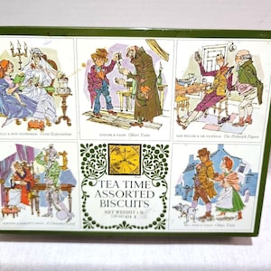 Vintage Tea Time blandade kex i plåt, Story Time, 6 1/2 x 9 x 1,75 cm, England
