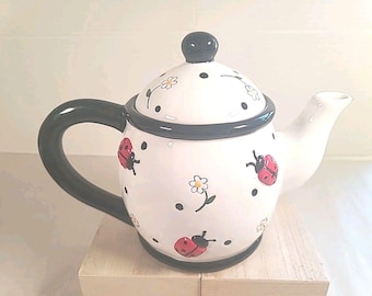 Tetera vintage de mariquita y flor de 1998, CBK Ltd.