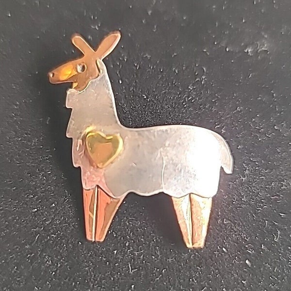 Vintage HTF Far Fetched Llama Sterling  Silver Mixed Metal Pins brooch
