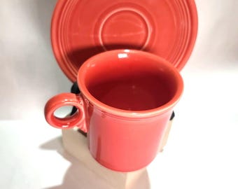 Vintage H.L. Fiestaware Persimmon 2 Pc Ring Tea Cup & Saucer USA Orange Fiesta
