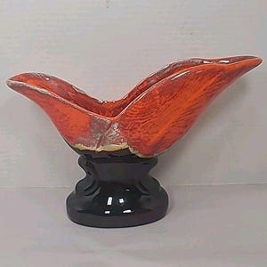 Vintage Rare Canadian Pottery Evangeline Planter Drip Glaze Orange Brown MCM