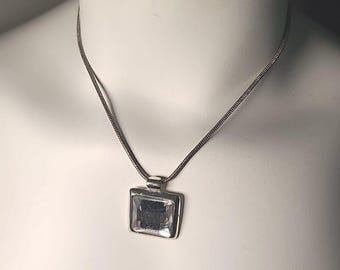 Vintage Silvertone Kristall-Anhänger-Halskette W / 16 "Verstellbare Schlangenkette