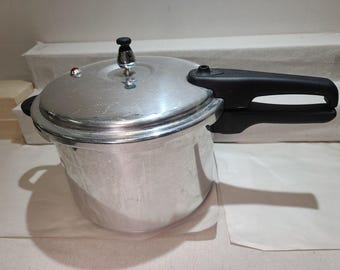 Olla a presión vintage T-Fal de aluminio para estufa, 8 cuartos, 10 psi, con sensor, probada.