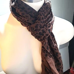 Vintage Womans Scarf 13" X 72" Brown Tones Floral Cheetah Print Animal Print