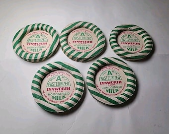 Vintage Milk Caps Lot of 5 New Waxed Paper Bottle Lids Lynworth Farms Fulton Ny