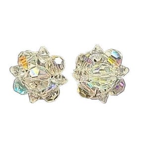 Vintage Clear Aurora Borealis AB Crystal Clip On Earrings