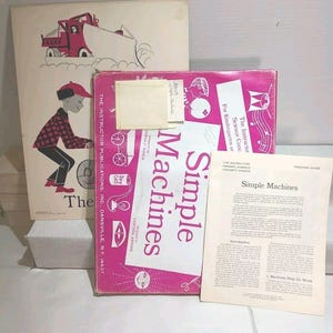 ZELDZAME complete SET uit 1960: 12 grote wetenschappelijke kaarten, eenvoudige machines 16 x 13 onderwijs