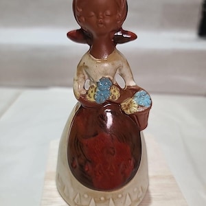 Vintage Japanese Art Pottery Bell Flower Girl MCM Redware