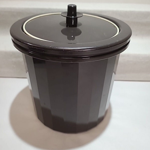 Tupperware 3-piece Ice Bucket Mocha Brown 1683-5 1684-6 Push Button Lid Vintage