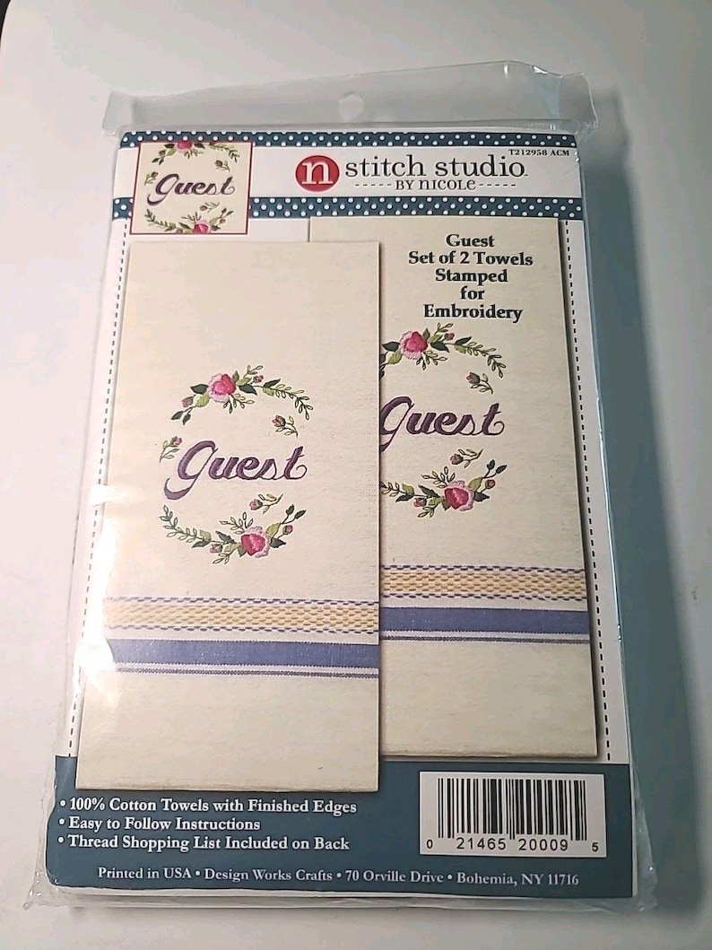 NEW Stitch Studio Pair Guest Towels Stamped Embroidery Kit image 1