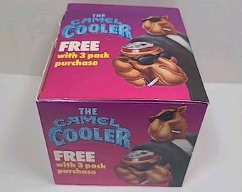 NIB Vtg Joe Camel Cigarettes Beer Can Koozie The Camel Cooler Rubber Head Promo