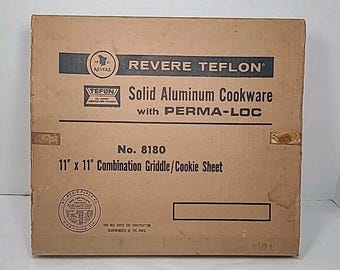 Plancha/bandeja para hornear galletas Vintage Revere de teflón de 28 x 28 cm con caja original.