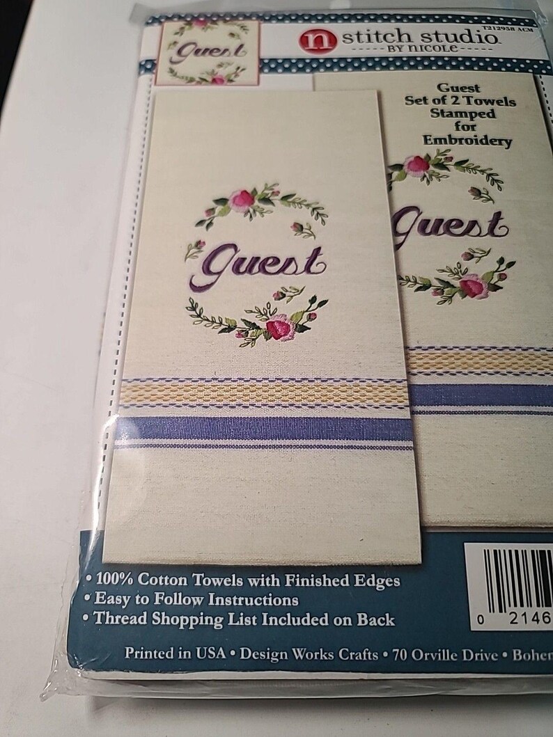 NEW Stitch Studio Pair Guest Towels Stamped Embroidery Kit image 3