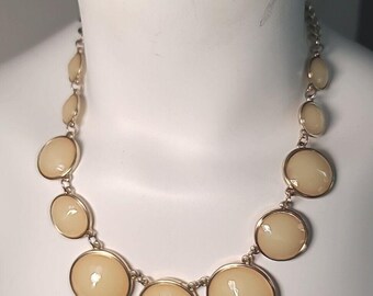 Vintage 16"  Cream Yellow Faceted Gold Tone Medallion Statement Necklace