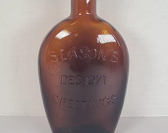 VTG 2羽のキジバトの季節の挨拶 ブラウンガラスボトル 1971年 FNB 6.5インチ クリスマス