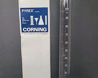 Zabytkowy cylinder miarowy PYREX 100 ml 3022 Corning Glass Labware – w pudełku, 1990