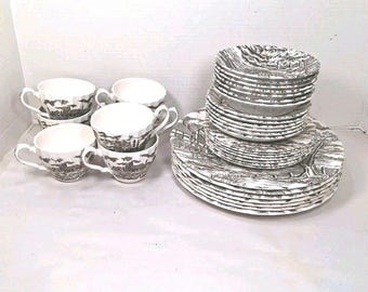 Conjunto de porcelana vintage Myott Royal Mail Fine Staffordshire Ware, 34 peças, fabricado na Inglaterra.