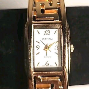 Vintage GRUEN Watch Quartz Women&#39;s Bracelet Cocktail Gold Tone