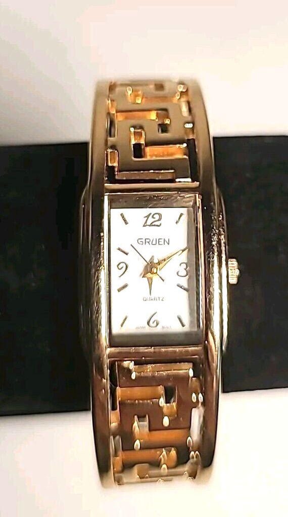 Vintage GRUEN Watch Quartz Women's Bracelet Cocktail Gold Tone