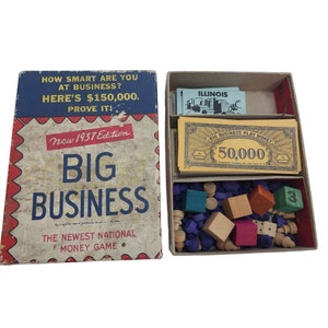 Big Business Game 1937 Game Pieces and box NO BOARD