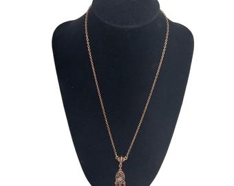 Vintage 1928 Necklace Ornate Oval Pendant Purple Gems Adjustable Copper Colored
